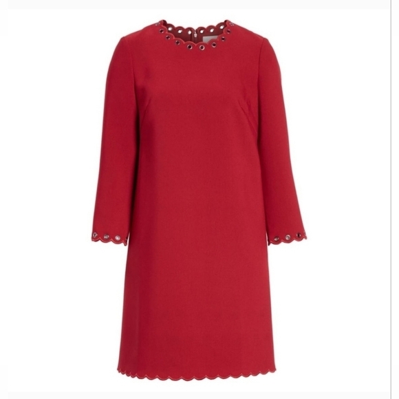 KATE SPADE Red Scalloped Grommet Trim Shift Dress Women's Size 2 - Picture 3 of 16